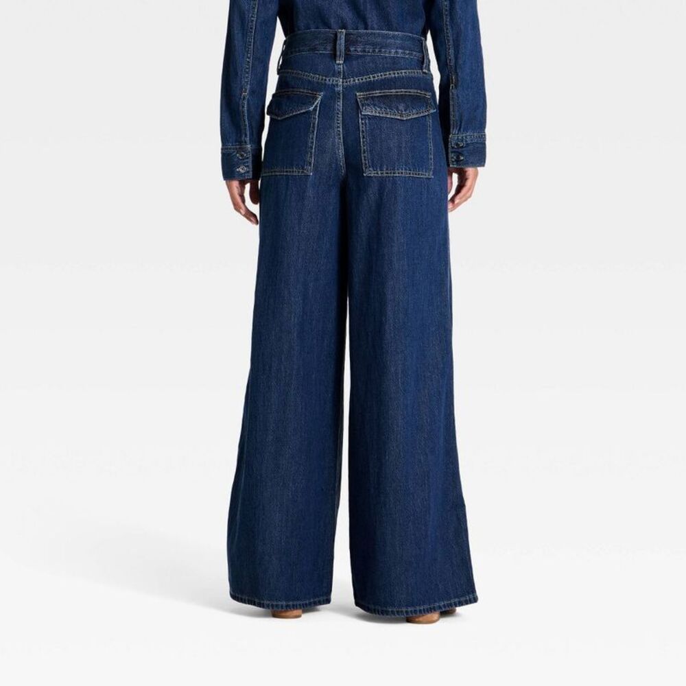Women's Palazzo Wide Leg Jeans - Universal Thread Dark Rinse Wash 12 - Picture 2 of 3